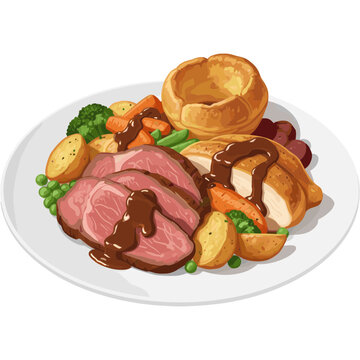 Cozy Sunday Roast Dinner Vector Illustration, Warm and Appetizing