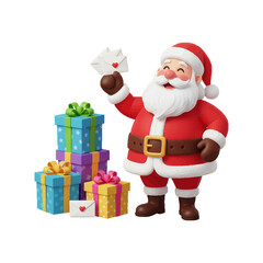 Santa Claus with gifts in a winter holiday scene with snowman and Christmas tree cartoon vector illustration