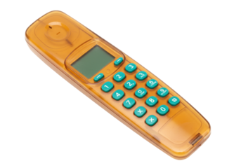 Isolated Retro Orange Telephone Handset with Green Buttons, Vintage and Classic Design, Clean