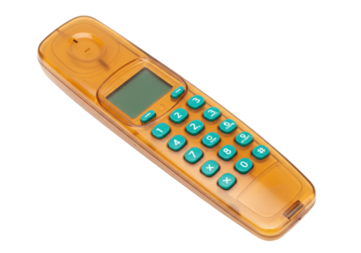 Isolated Retro Orange Telephone Handset with Green Buttons, Vintage and Classic Design, Clean