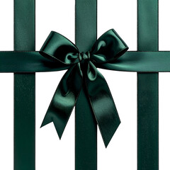 Close-up shot of a dark green bow tied around a rectangular striped background