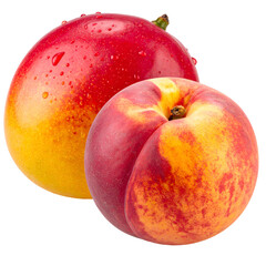 A ripe mango and a nectarine, both fresh, juicy and vibrant against a black background