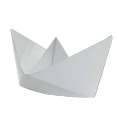 A crisp, white paper boat, folded in a classic design, sits against a black backdrop