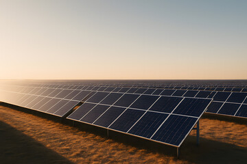 Solar panel farm at sunset