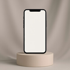 Smartphone mockup on pedestal with neutral fabric backdrop