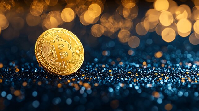 Holographic gold token spinning inside digital data field symbolizing blockchain security.