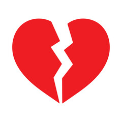 Red Broken Heart Shape with Jagged Crack Symbolizing Pain and Emotional Loss Vector