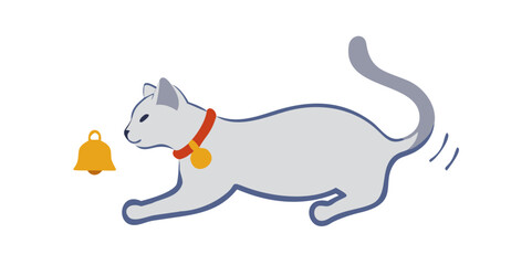 A unique icon of Cat with a collar and bell with an isolated background.