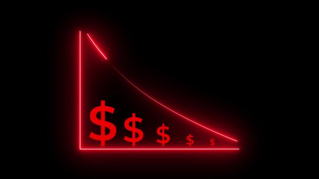 Cost reduction concept. Cost wording on decrease money with down arrow. Cost Management, Economy recession, low budget, Effective business, Expense reduce on a black background