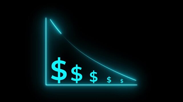 Cost reduction concept. Cost wording on decrease money with down arrow. Cost Management, Economy recession, low budget, Effective business, Expense reduce on a black background