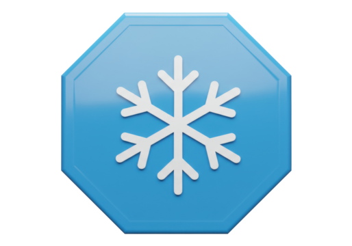 Isolated blue octagon with a white snowflake in center, symbol of winter or cold weather
