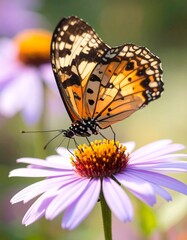 Obraz premium A butterfly rests on a lavender flower