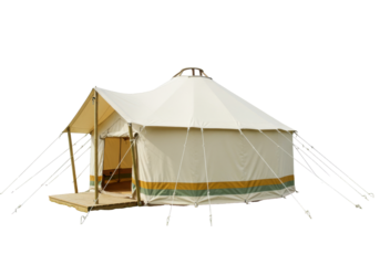 Isolated canvas bell tent ready for camping and glamping in the outdoor vacation spot