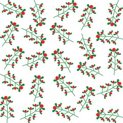 Green leaves with bright red berries on white background bring a fresh and cozy winter vibe.