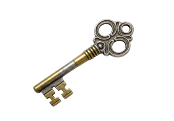 Isolated antique skeleton key for opening treasure chest, safe, or mystery door lock