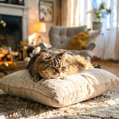 Cozy cat resting on a pillow