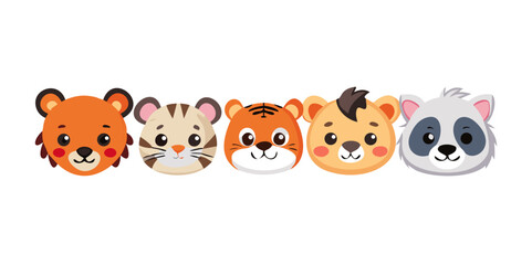 Obraz premium Adorable Cartoon Animals Lion Elephant Fox Tiger Bear Panda Portraits