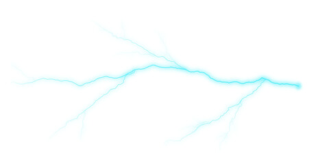 Isolated on transparent background, a blue lightning bolt striking across the frame