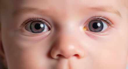 Naklejka premium Close-up of a baby's eye with a yellow crust