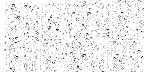 Monochrome rain drops on glass isolated on transparent background for overlay use