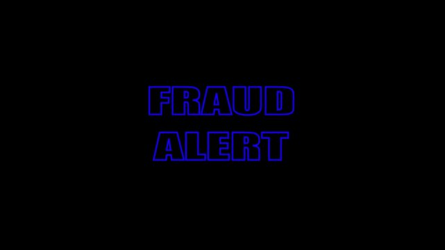 neon sign fraud alert text animation, security and data breach alert, hack and malware detected concept, cyber security and awareness backgrounds. Banking Fraud, text animation on a black background