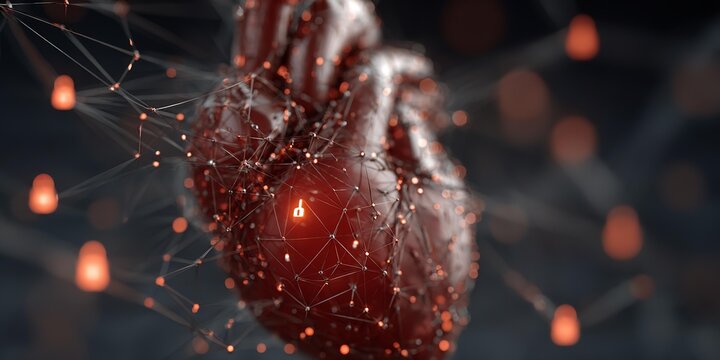A heart with a red glow and neural network.