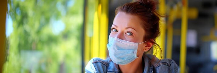 A woman wearing a blue mask