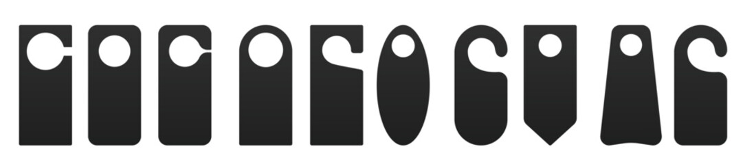 Hotel door hanger tags template icon signs set flat style design vector illustration.