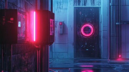 Futuristic interior design with glowing neon lights