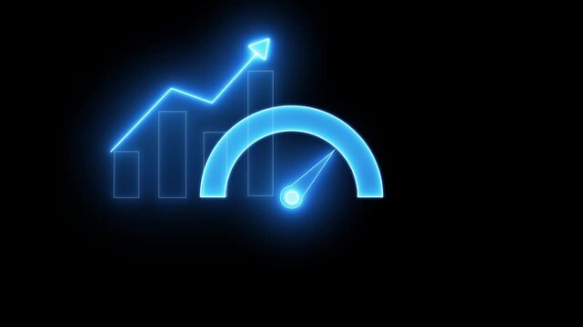 Benchmarking concept, something that serves as a standard by which others may be measured or judged. Businessman shows glowing neon line of Benchmark icon. Motion graphics of business concept.