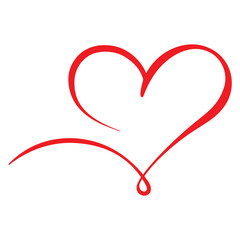 Stylized Red Love Heart Outline Shape with Flowing Line Graphic Symbol Hand Drawn Vector