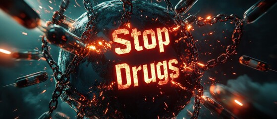 Anti drug concept with a broken chain