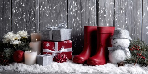 Festive Christmas Decorations and Gifts Setup