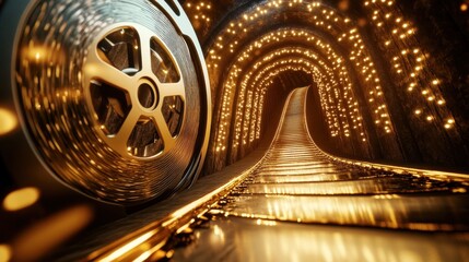 Film reel with tunnel of lights
