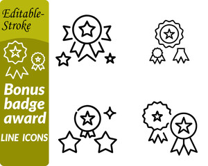 Bonus badge award icon. character designed in a flat modern vector style, showing a gold medal ribbon or round badge with a star or trophy symbol in the center to represent reward and recognition. 