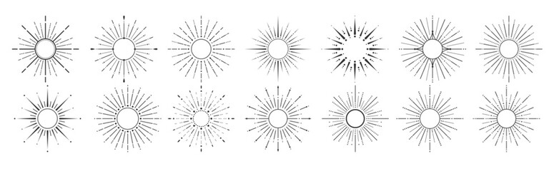 hand drawn sunburst designs with geometric and vintage vector