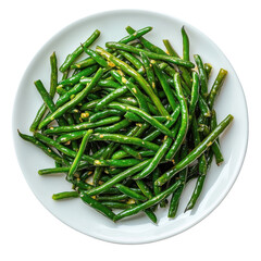 Freshly Cooked Green Beans on a White Plate, Perfect for Healthy Meals and Side Dishes on transparent background
