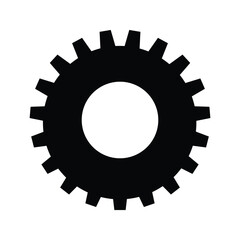 Black gear icon on a white background symbolizing settings, machinery, engineering, or technology. Simple vector illustration perfect for digital interfaces, web design, and automation concepts.