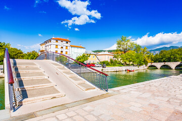 Fototapeta premium Urban landscape with bridge over canal in town of Crikvenica, Croatia 