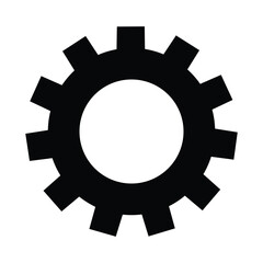 Black gear icon on a white background symbolizing settings, machinery, engineering, or technology. Simple vector illustration perfect for digital interfaces, web design, and automation concepts.
