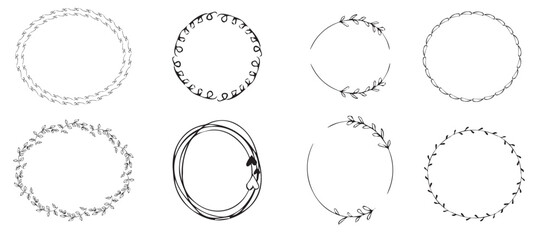 set doodle floral frames border silhouette in hand drawn