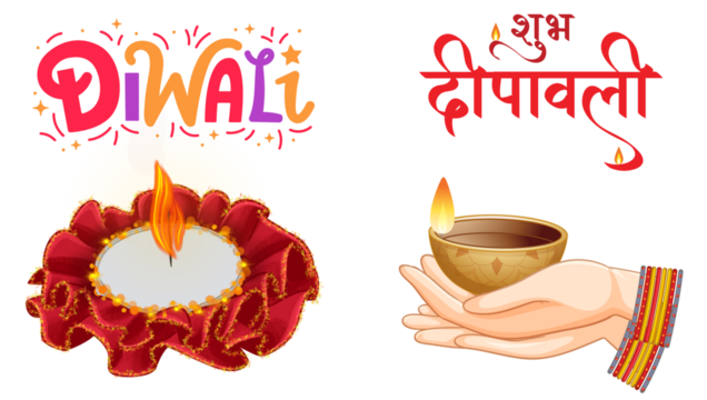 Traditional Diwali Graphic Set | Diyas, Lamps, and Festival Elements Vector, Happy Diwali Greeting Card Set | Festive Wishes and Typography Vector Bundle, Diwali Icon Set | Diya, Firecracker, Lantern,