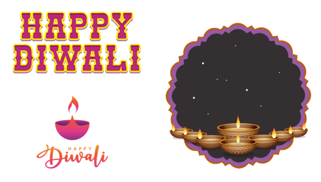 Traditional Diwali Graphic Set | Diyas, Lamps, and Festival Elements Vector, Happy Diwali Greeting Card Set | Festive Wishes and Typography Vector Bundle, Diwali Icon Set | Diya, Firecracker, Lantern,