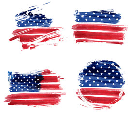 Set of different abstract grunge brushed flags of United States of America. USA national holiday decoration elements