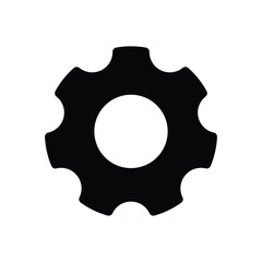 Black gear icon on a white background symbolizing settings, machinery, engineering, or technology. Simple vector illustration perfect for digital interfaces, web design, and automation concepts.