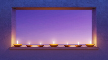 oil lamps are lined up in the square frame