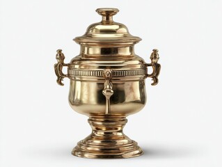 Vintage brass samovar isolated on white background