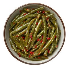Spicy Stir-Fried Green Beans with Sesame Seeds in a Bowl on transparent background
