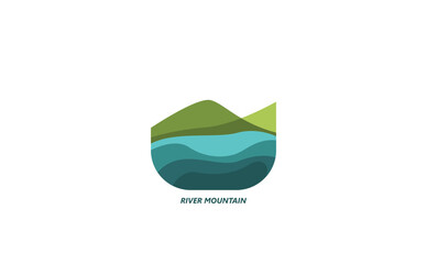 Mountain landscape peak river creek logo vector template