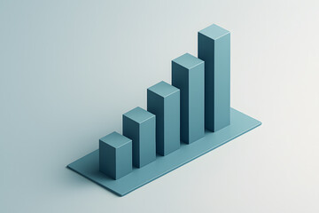 3D bar chart growth concept in pastel blue